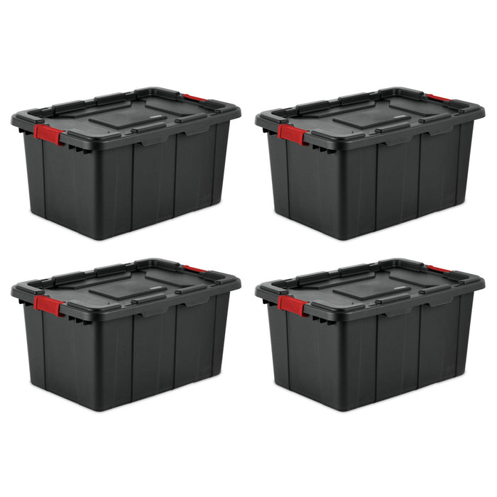 Sterilite 27 Gallon Durable Rugged Industrial Tote w/Red Latches, Black (8 Pack)