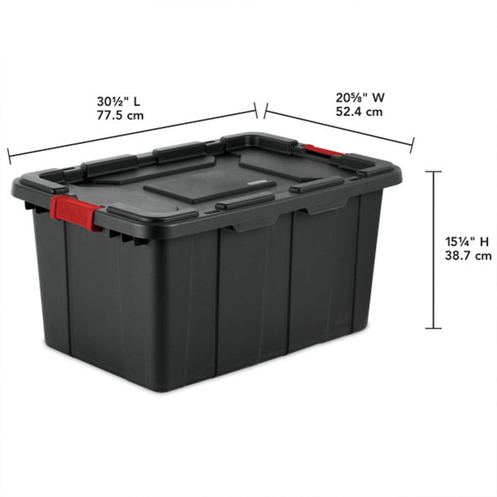 Sterilite 27 Gallon Durable Rugged Industrial Tote w/Red Latches, Black (8 Pack)