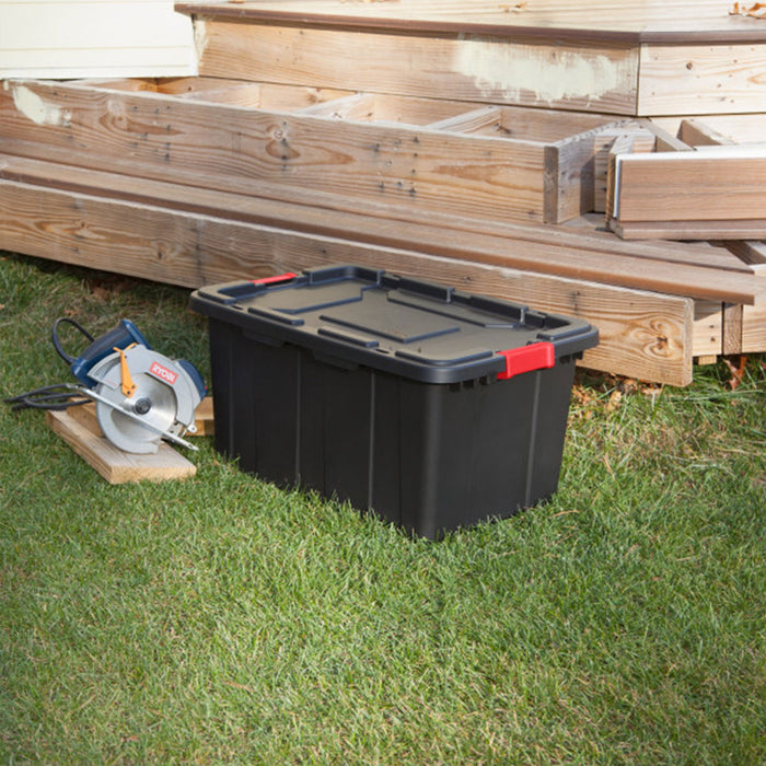 Sterilite 27 Gal Industrial Tote Stackable Storage Bin with Latching Lid, 4 Pack