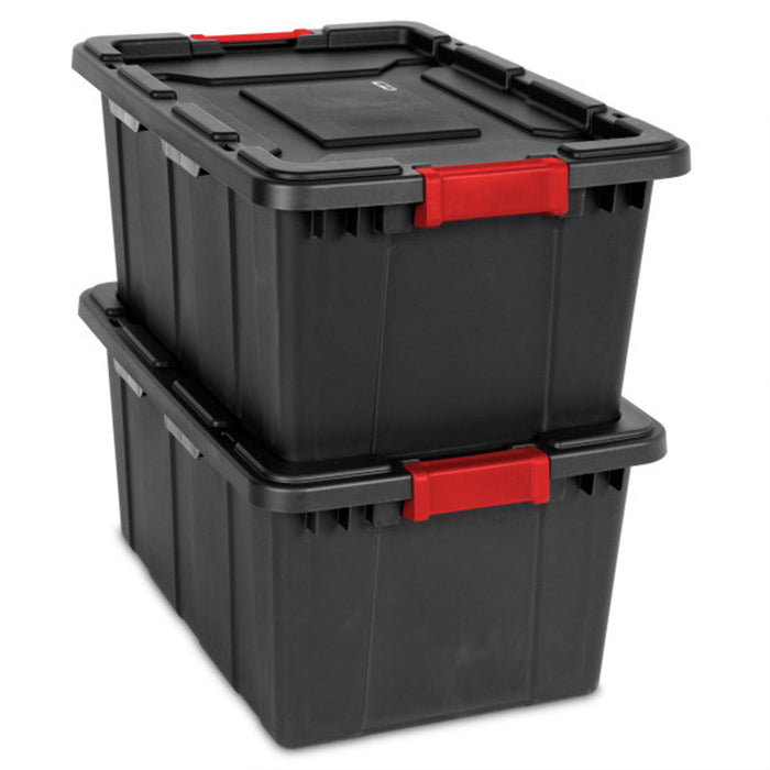 Sterilite 27 Gallon Durable Rugged Industrial Tote w/Red Latches, Black (8 Pack)