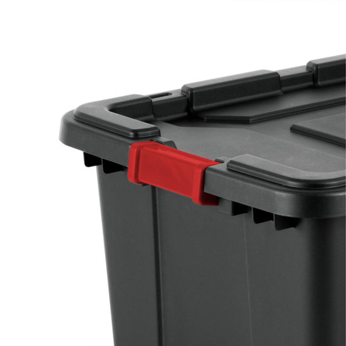 Sterilite 27 Gallon Durable Rugged Industrial Tote w/Red Latches, Black (8 Pack)