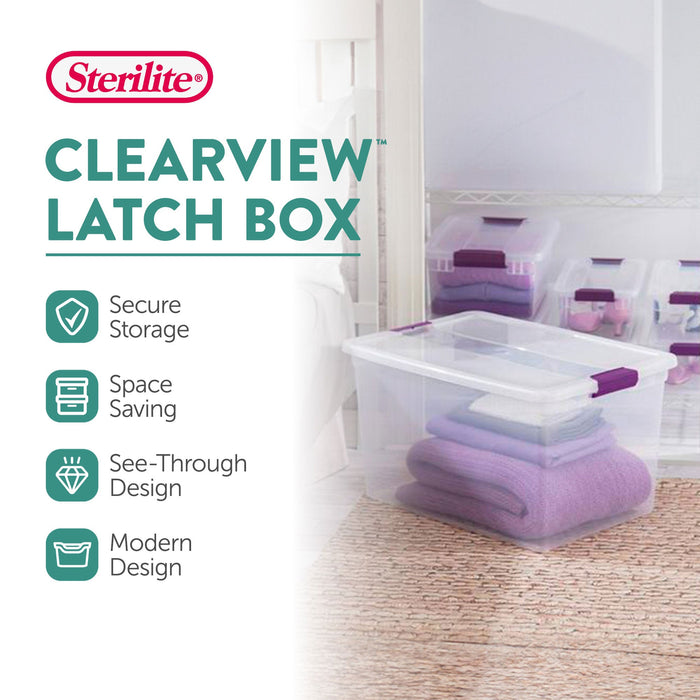 Sterilite ClearView 66 Quart Plastic Stacking Storage Tote w/ Latch Lid, 24 Pack