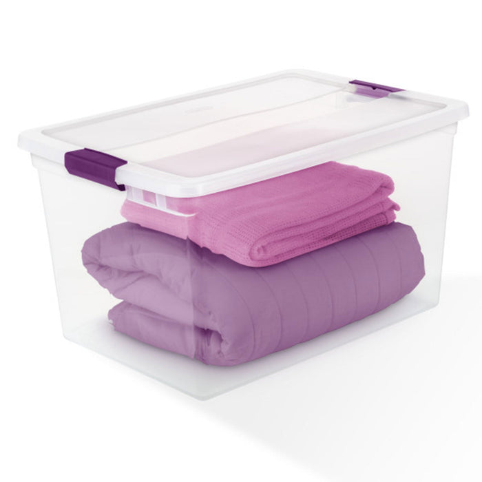 Sterilite ClearView 66 Quart Plastic Stacking Storage Tote w/ Latch Lid, 24 Pack