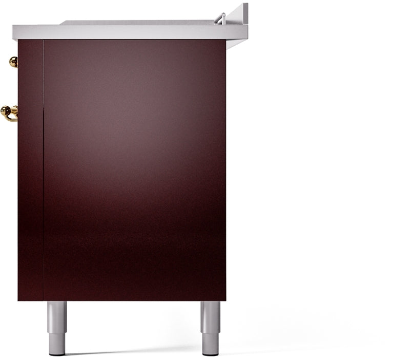 ILVE Nostalgie II 60" Dual Fuel Natural Gas Range in Burgundy with Brass Trim, UP60FSNMPBUG