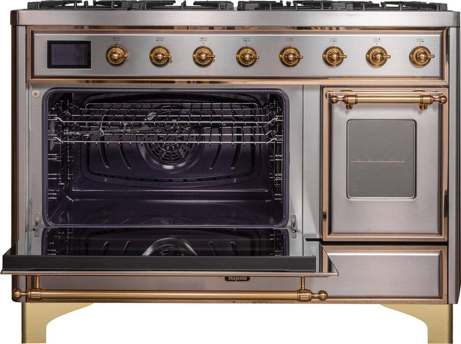 ILVE Majestic II 48" Dual Fuel Natural Gas Range in Stainless Steel with Brass Trim, UM12FDNS3SSG