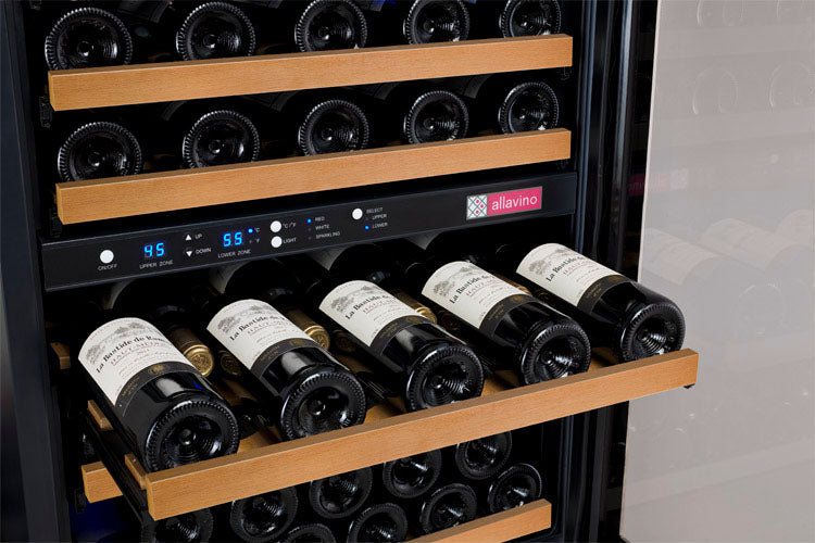 47" Wide FlexCount II Tru-Vino 112 Bottle Three Zone Black Side-by-Side Wine Refrigerator