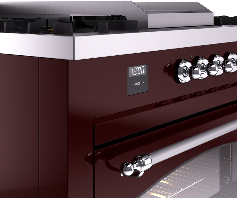 ILVE Nostalgie II 60" Dual Fuel Propane Gas Range in Burgundy with Chrome Trim, UP60FSNMPBUCLP