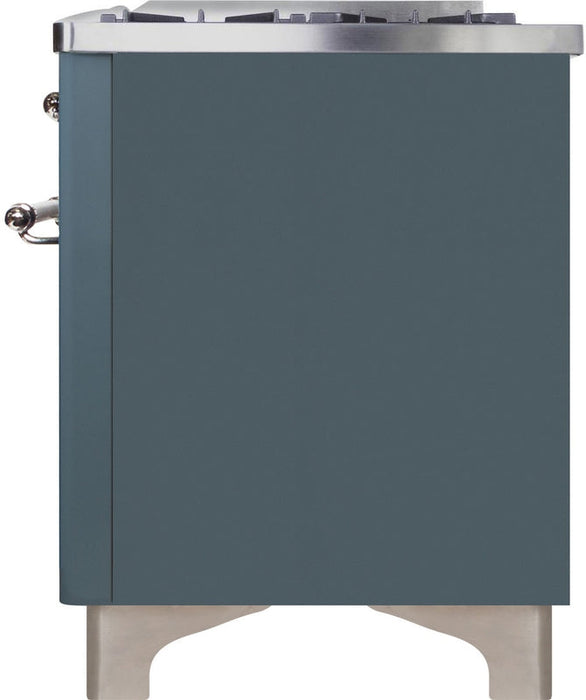 ILVE Majestic II 48" Dual Fuel Natural Gas Range in Blue Grey with Chrome Trim, UM12FDNS3BGC