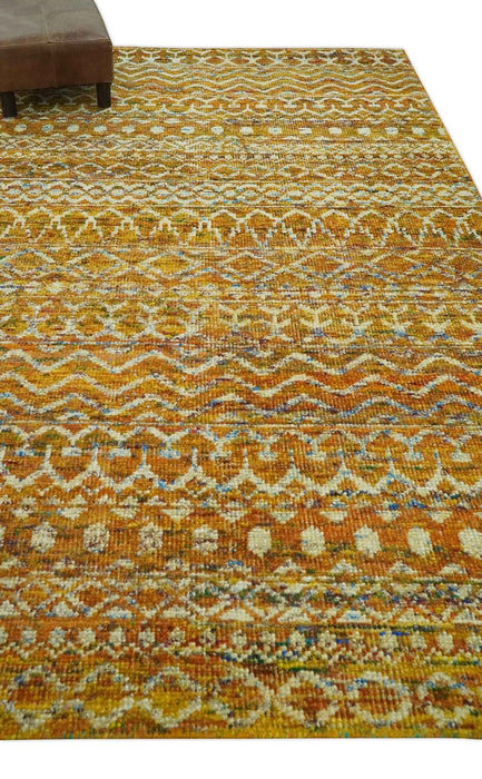 5.6x8.6 Hand Knotted Gold, Ivory and Rust Southwestern Tribal Trellis wool Area Rug