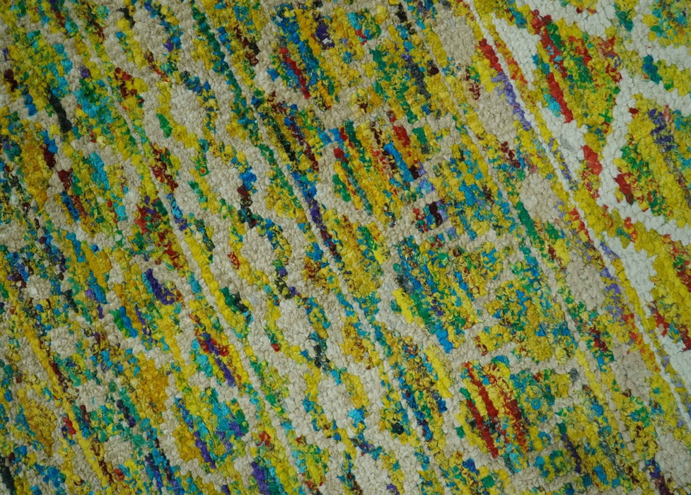 5.6x8.6 Hand Knotted Mustard, Teal and Ivory Southwestern Tribal Trellis wool Rug