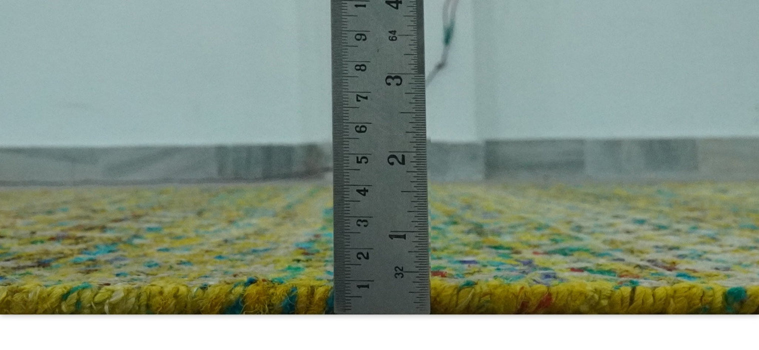 5.6x8.6 Hand Knotted Mustard, Teal and Ivory Southwestern Tribal Trellis wool Rug