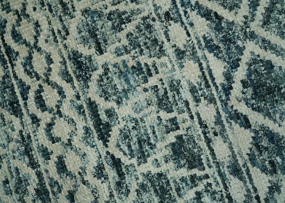 5.6x8.6 Teal Green and Beige Hand Knotted Southwestern Tribal Trellis wool Area Rug
