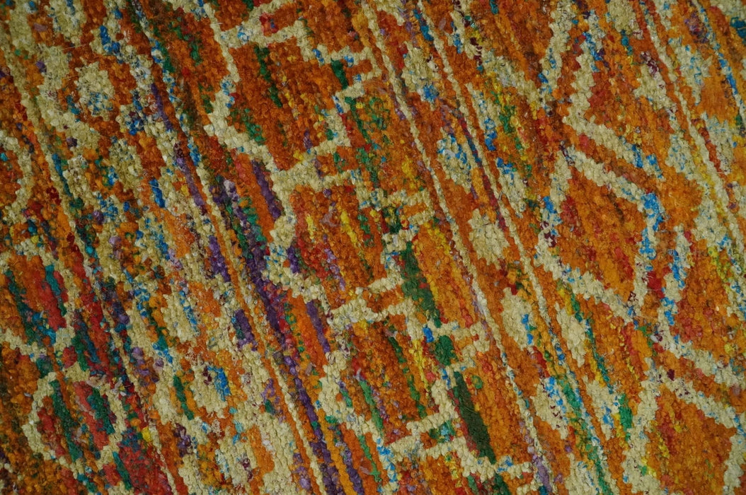 5.6x8.6 Hand Knotted Rust and Beige Modern Contemporary Southwestern Tribal Trellis Recycled wool Area Rug