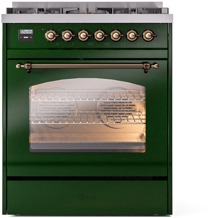 ILVE Nostalgie II 30" Dual Fuel Natural Gas Range in Emerald Green with Bronze Trim, UP30NMPEGB