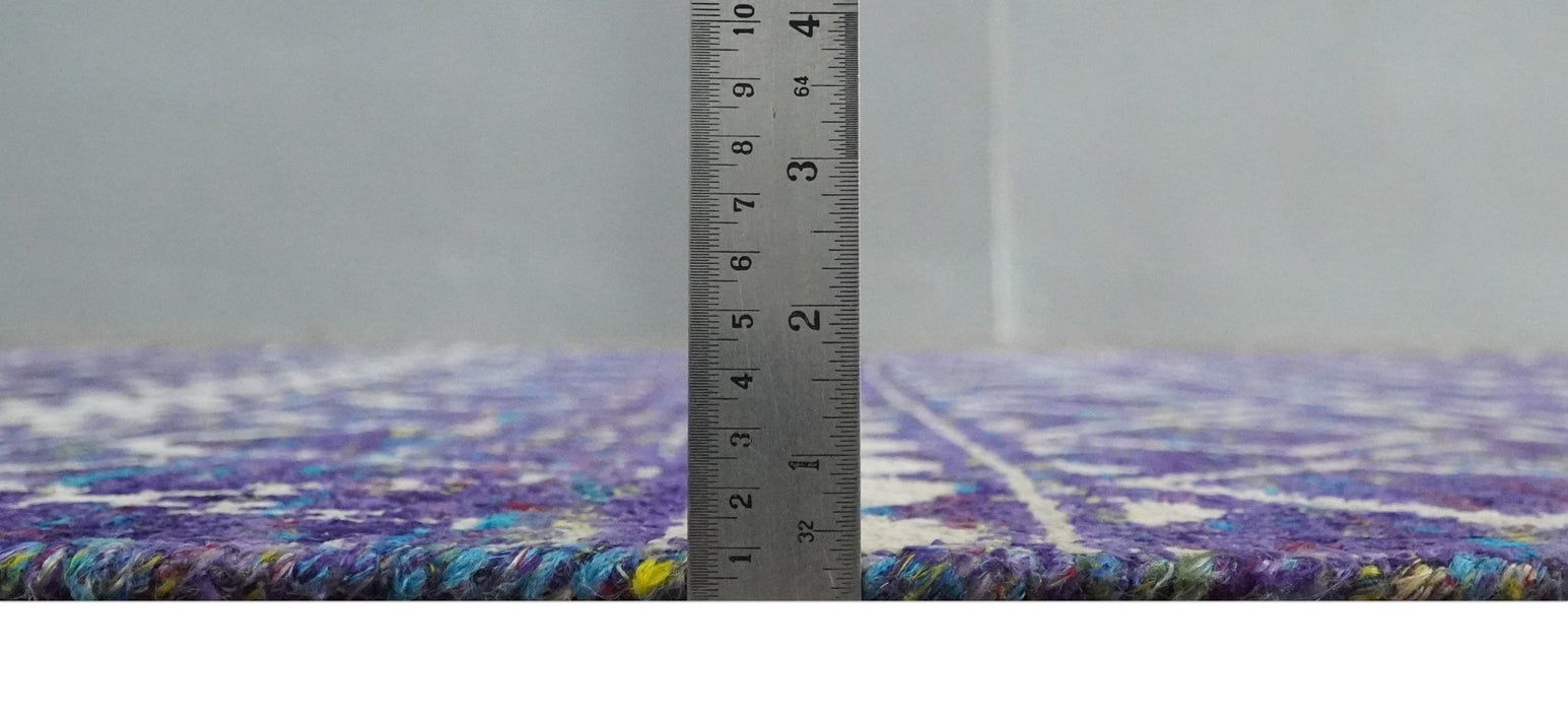 5.7x8.7 Hand Knotted Violet and Ivory Modern Contemporary Southwestern Tribal Trellis Recycled Silk Area Rug
