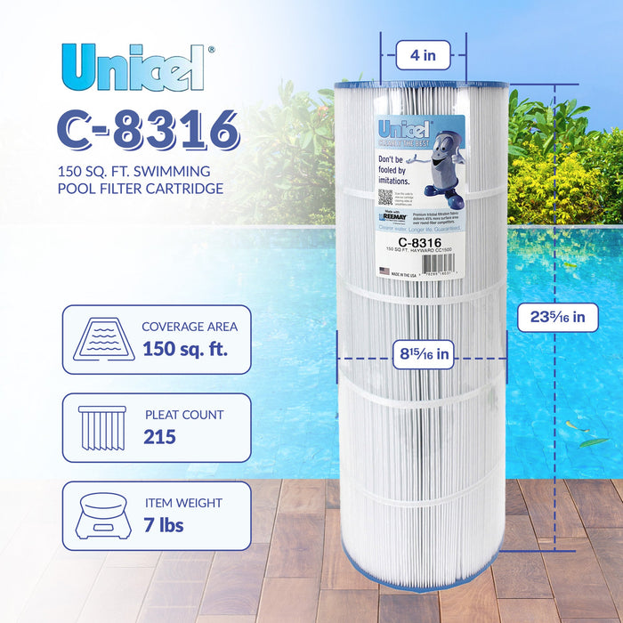 Unicel C-8316 Replacement 150 Sq Ft Swimming Pool Filter Cartridge, 215 Pleats