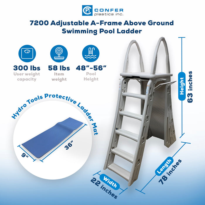 Confer Plastics A-Frame Pool Ladder & Hydrotools by Swimline 9"x36" Ladder Mat