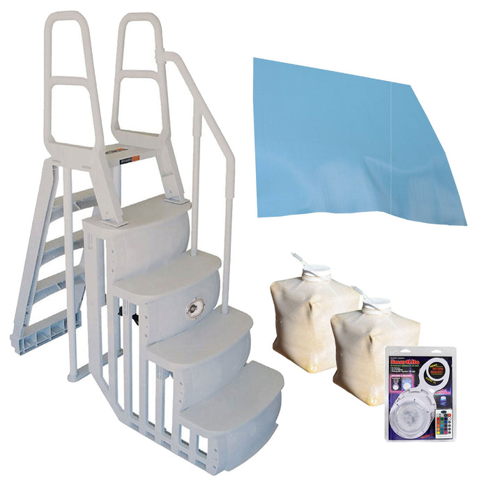 Main Access 200100T Above Ground Pool Ladder Steps w/ Pad + 2 Weights + LED Lite