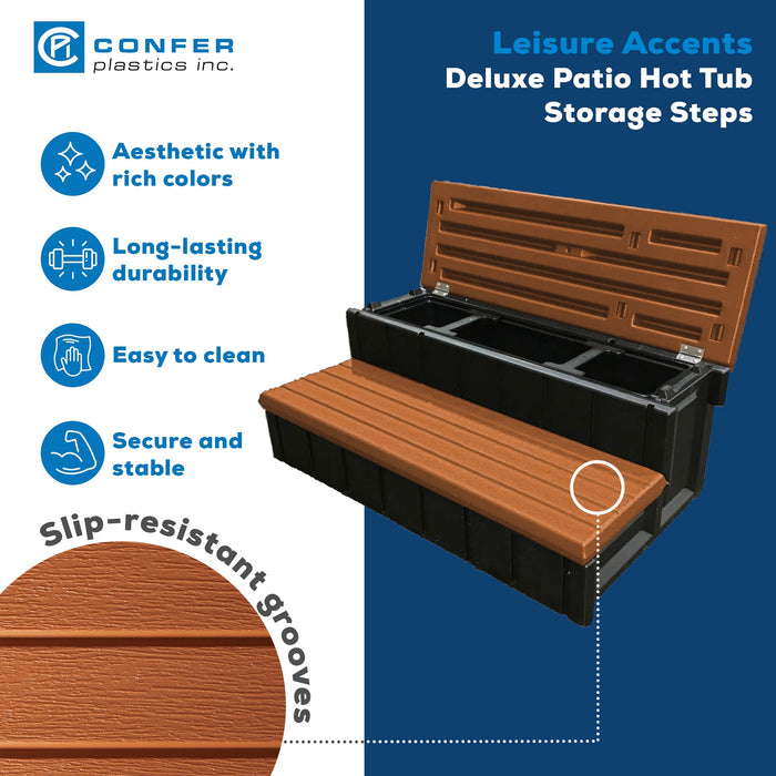 Confer Plastics Leisure Accents 36" Outdoor Spa Hot Tub Storage Steps, Redwood