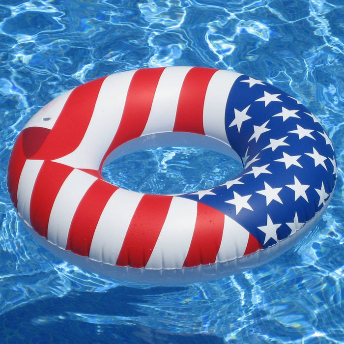 Swimline 36" Inflatable American Flag Pool Tube + 72" American Flag Raft