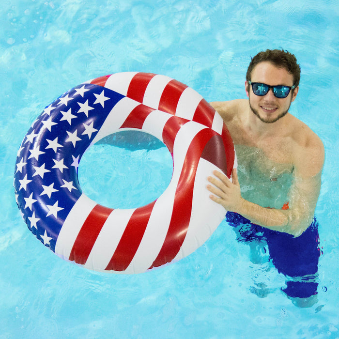 Swimline 36" Inflatable American Flag Pool Tube + 72" American Flag Raft