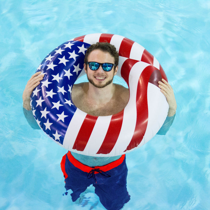 Swimline 36" Inflatable American Flag Pool Tube + 72" American Flag Raft