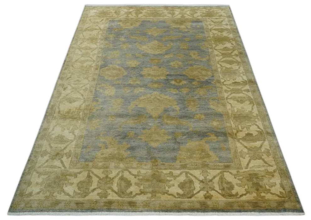 5.9x8.4 Hand Knotted Gray and Beige Traditional Oushak Wool Area Rug