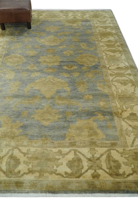 5.9x8.4 Hand Knotted Gray and Beige Traditional Oushak Wool Area Rug