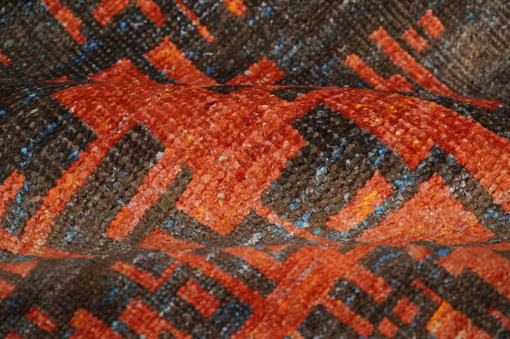 Hand Knotted 4x6 Rust and Charcoal Modern Abstract  Recycled Silk Area Rug