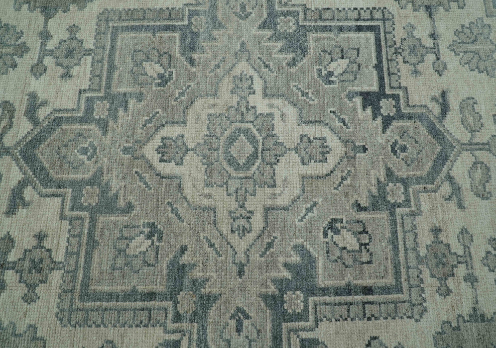 Gray And Beige Turkish Design Hand Knotted Custom Made Wool And Linen Rug