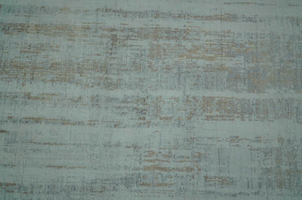 Modern Abstract Design Gray And Blue 8x10 Hand Knotted Bamboo Silk Area Rug