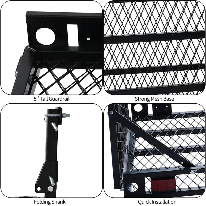 48.8"x 27.8" Hitch Mount Cargo Carrier Trailer Utility Basket with 42" Folding Wheelchair Ramp, Black