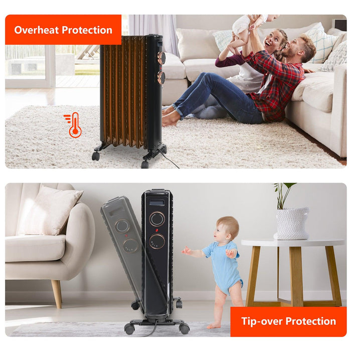 1500W Oil Filled Radiator Heater with 3 Heating Modes Portable Electric Space Heater, Black