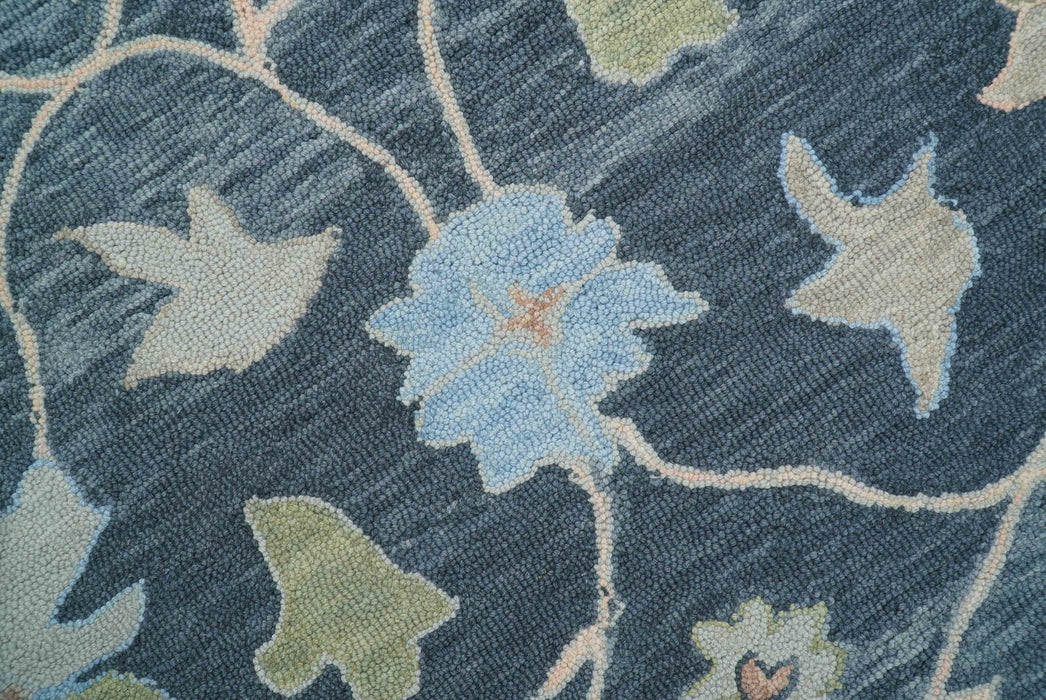 Custom Made Traditional Oushak Charcoal And Beige Hand Tufted Wool Area Rug