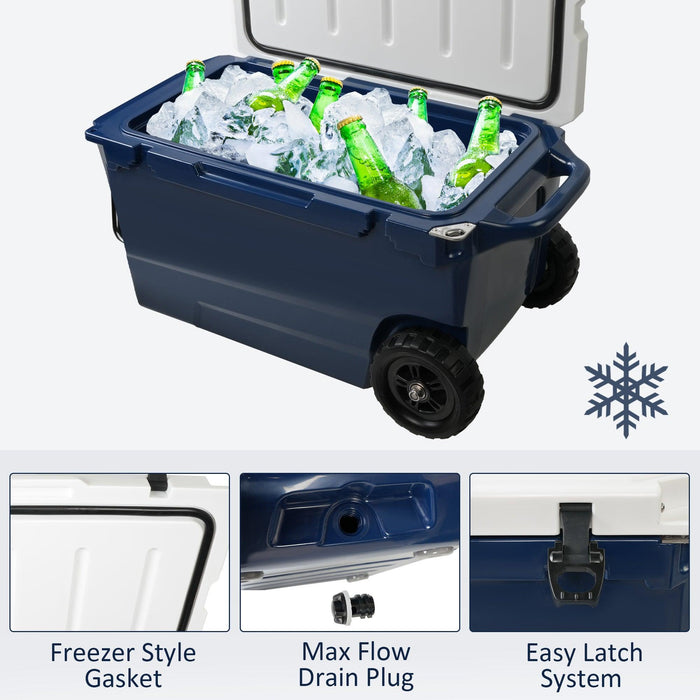 50QT Portable Ice Cooler Box with Wheels and Handle Ice Chest for Camping for Outdoor Fishing Travel