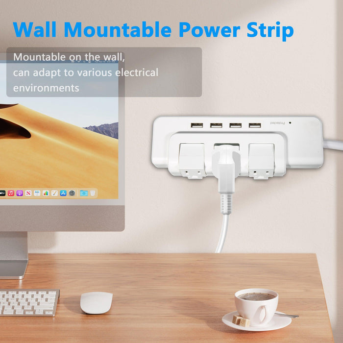 3 Outlet 4 USB Ports Rotating Power Strip with Surge Protector Wall Mount for Home Office