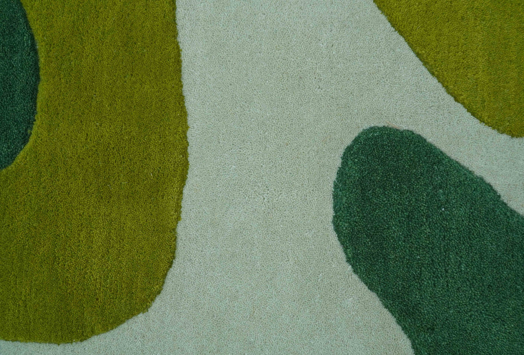 Custom Made Hand Tufted Green Modern Abstract Design Wool shape Rug