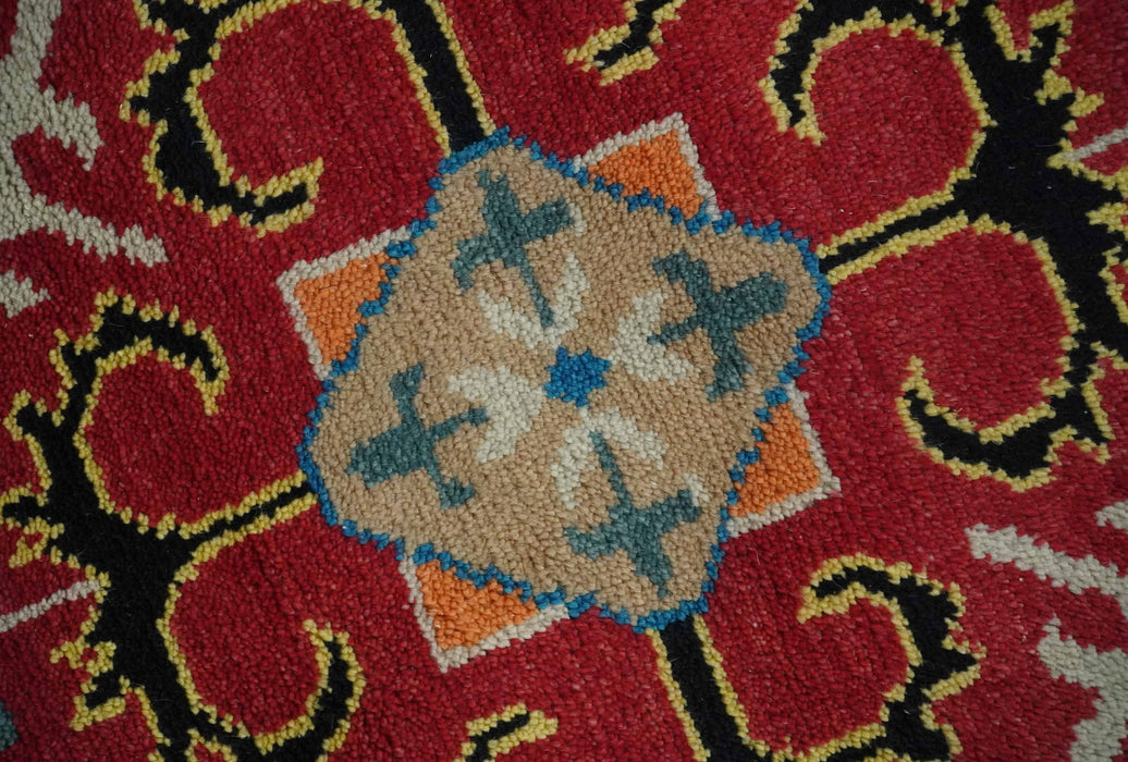 Custom Made Colorful Black, Maroon and Beige Traditional Mamluk Design wool Rug
