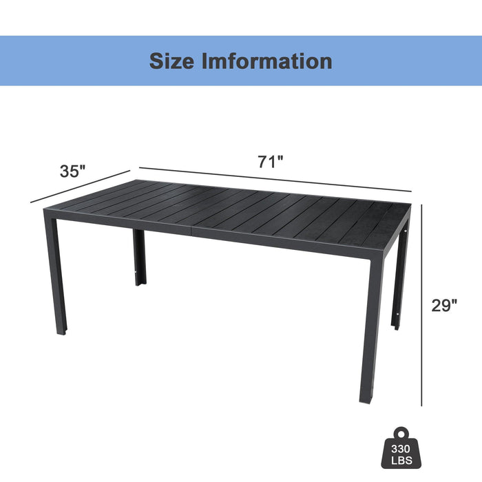 71" Outdoor Patio Dining Table for 6-8 Rectangular Table with Aluminum Frame, Black