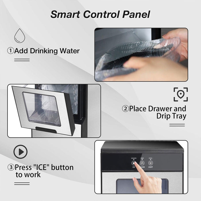 55lbs/24H Countertop Nugget Ice Maker Self-Cleaning Ice Machine with Ice Scoop and Drip Tray