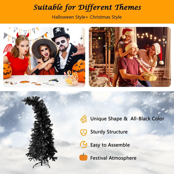 6.9ft Black Bendable Santa Hat Style Artificial Christmas Tree Xmas Halloween Tree, 1050 Branch Tips