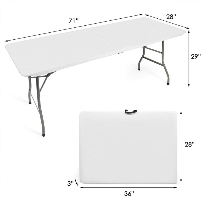 6ft Portable Folding Plastic Table for 6-8 Picnic Dining Table 71" with Carry Handle, White