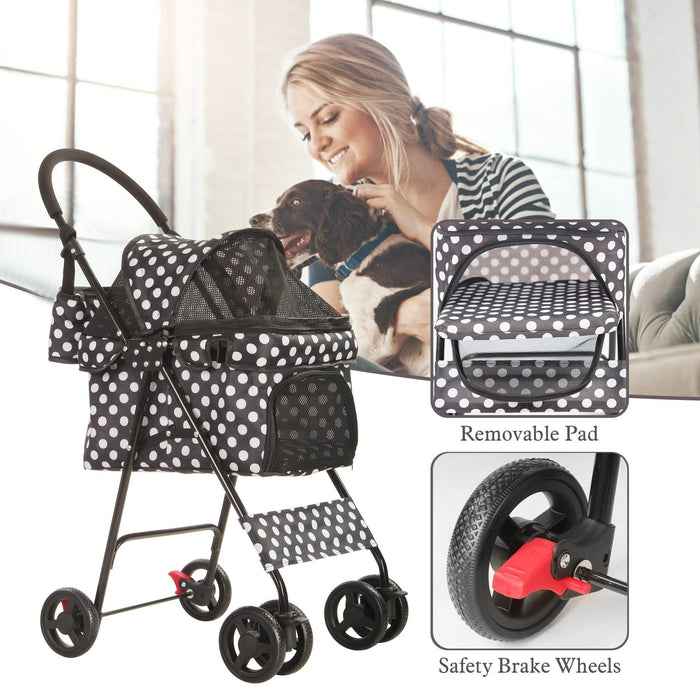 Folding Dog Stroller Travel Cage Stroller for Pet Cat Kitten Puppy Carriages