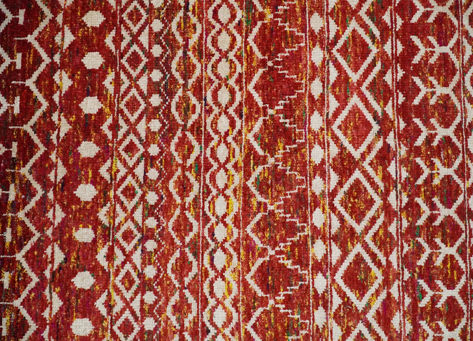 4x6 and 8x10 Hand Knotted Rust, Gold and White Modern Contemporary Southwestern Tribal Trellis Recycled Silk Area Rug