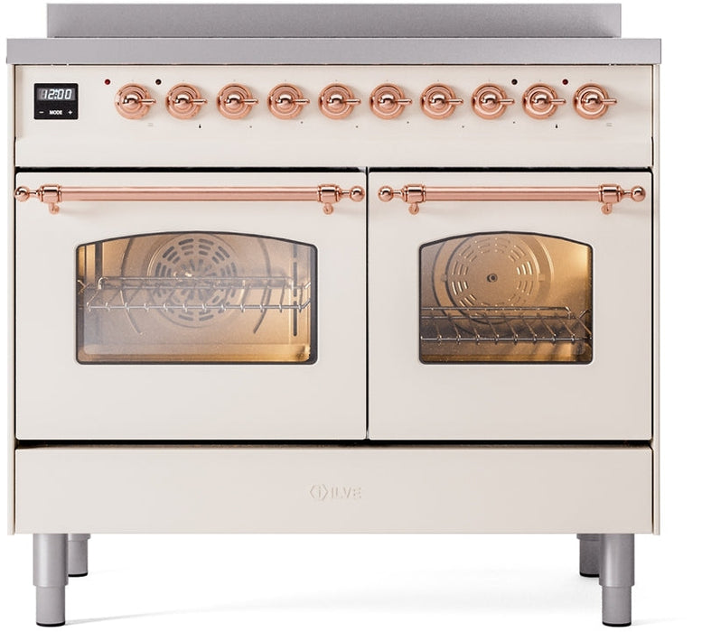 ILVE Nostalgie II 40" Induction Range with Element Stove and Electric Oven in Antique White with Copper Trim, UPDI406NMPAWP