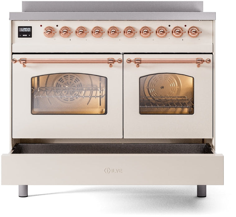 ILVE Nostalgie II 40" Induction Range with Element Stove and Electric Oven in Antique White with Copper Trim, UPDI406NMPAWP