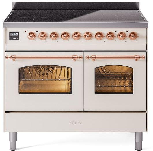 ILVE Nostalgie II 40" Induction Range with Element Stove and Electric Oven in Antique White with Copper Trim, UPDI406NMPAWP