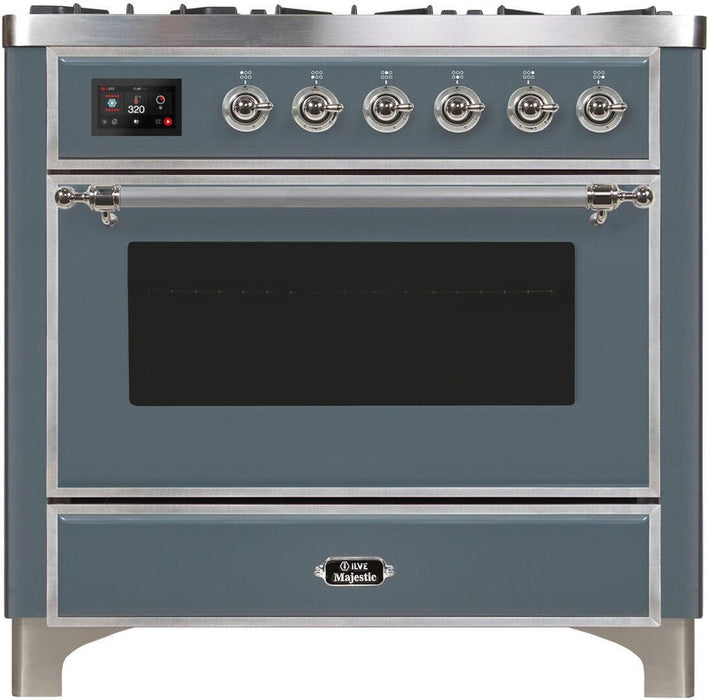 ILVE Majestic II 36" Dual Fuel Propane Gas Range in Blue Grey with Chrome Trim, UM09FDNS3BGCLP