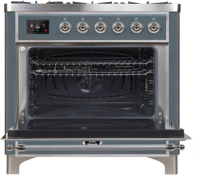 ILVE Majestic II 36" Dual Fuel Propane Gas Range in Blue Grey with Chrome Trim, UM09FDNS3BGCLP