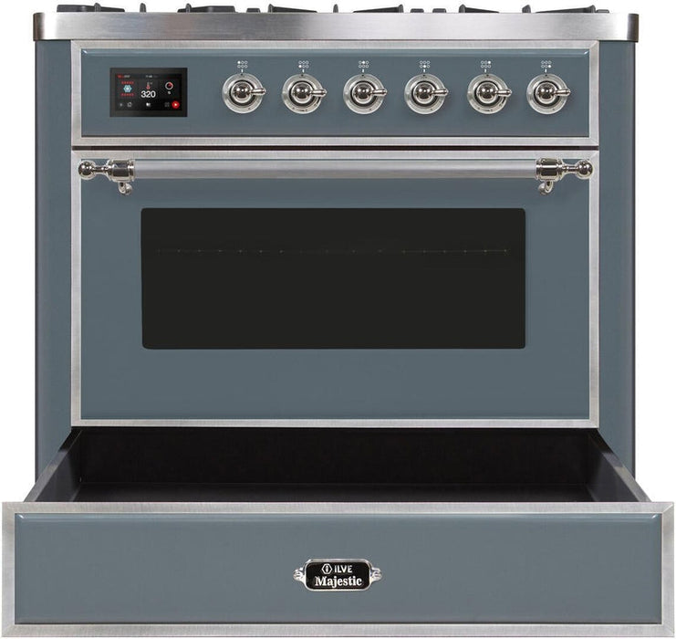 ILVE Majestic II 36" Dual Fuel Propane Gas Range in Blue Grey with Chrome Trim, UM09FDNS3BGCLP